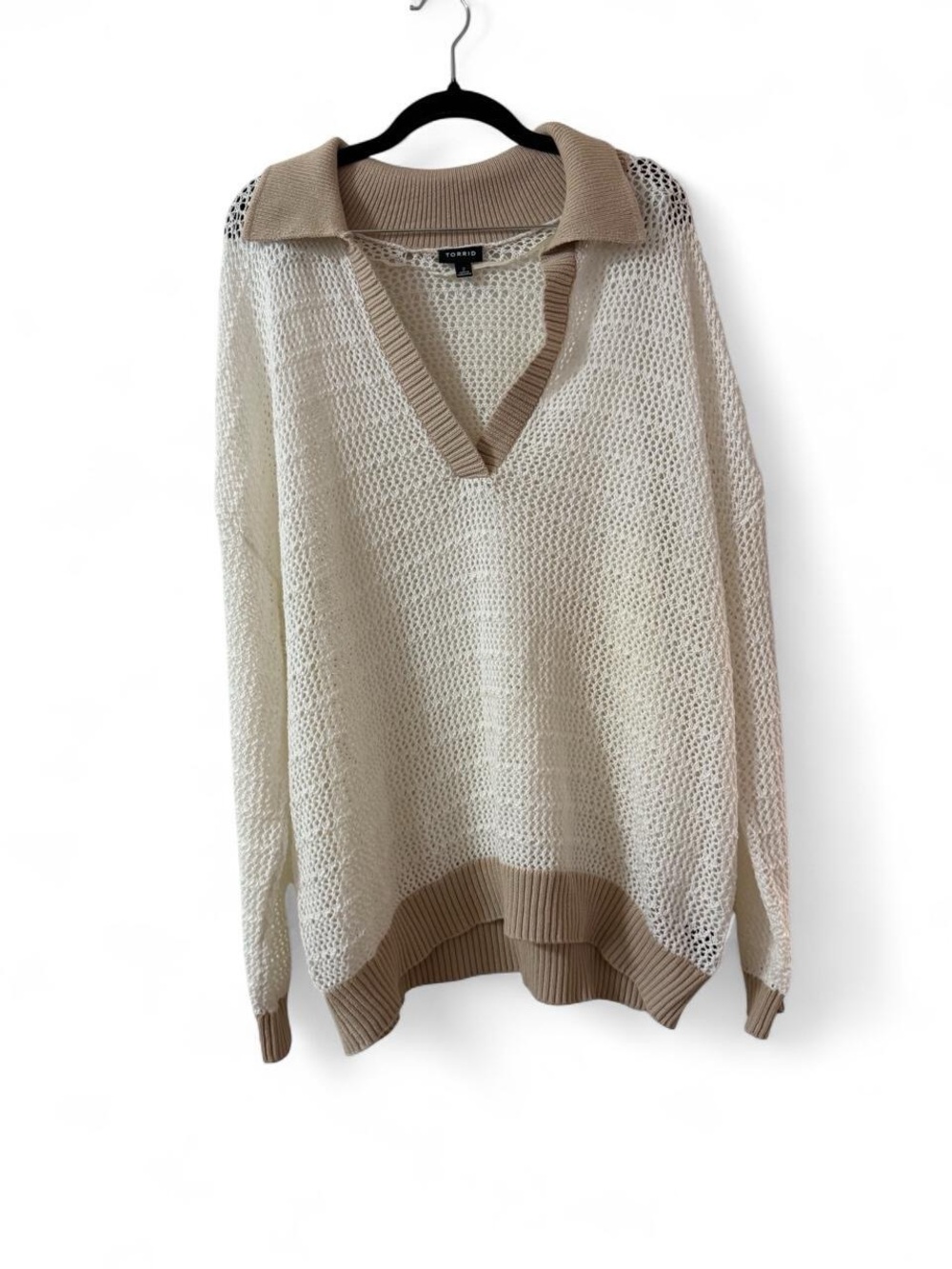 Torrid Cream & Tan Open Knit Polo Sweater